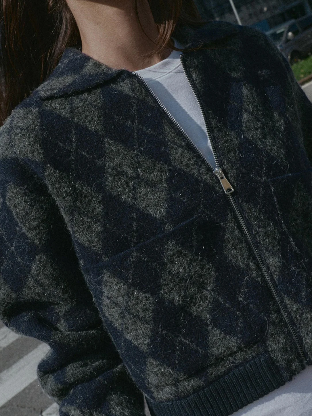 Faionable Commuter Diamond Pattern Zipper Knitted Pilot Jaet Oberbekleidung Neuankömmling Damen Herbst saisonales Produkt