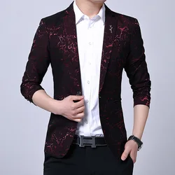 High Quality Men Korean Slim Dark Floral Suit Jacket Fashion Printed Suit Jacket Casual Handsome Coat Large Size Single West