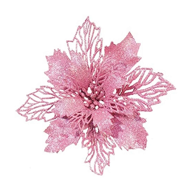 Glitter Artifical Poinsettia Flower Christmas Tree Decorations for Xmas Wreath