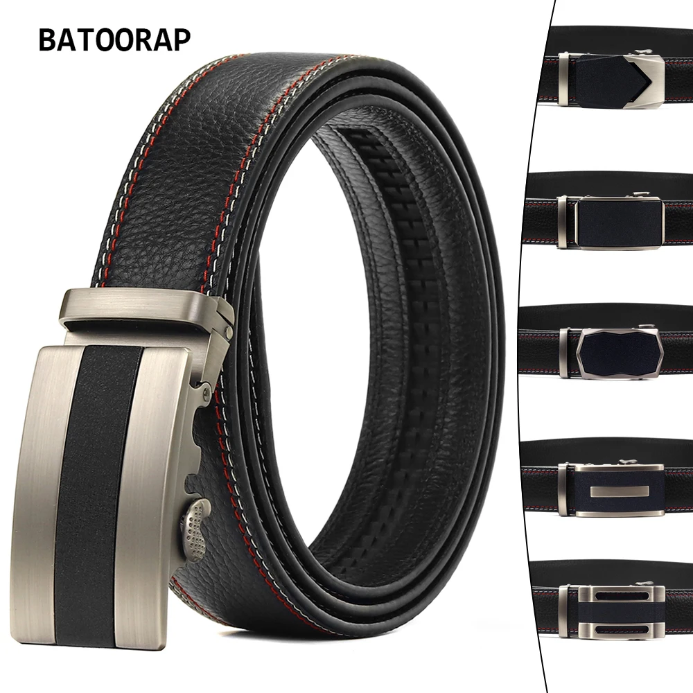 

BATOORAP Belt for Men Quality Real Cow Leather Double Sided Alloy Automatic Buckle Fashion Luxury Black Trouser Strap