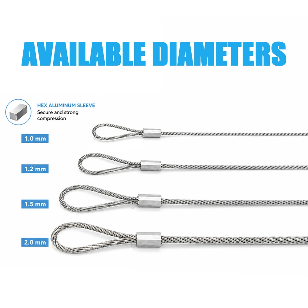 1-2mm Stainless Steel Wire Rope Safety Rope with Compression Type Aluminum Sleeve Customizable Stainless Steel Cable Sling
