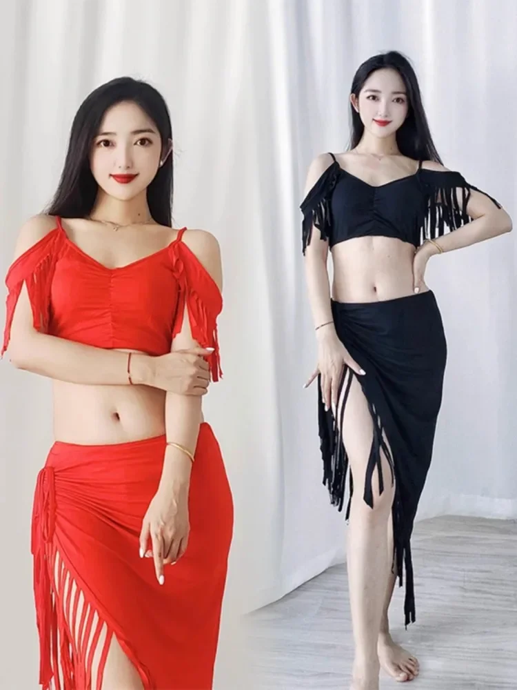 Adult Belly Dance Practice Dress Modal Shattered Strip Women's Encouragement Performance Dress Handmade Tassel Skirt