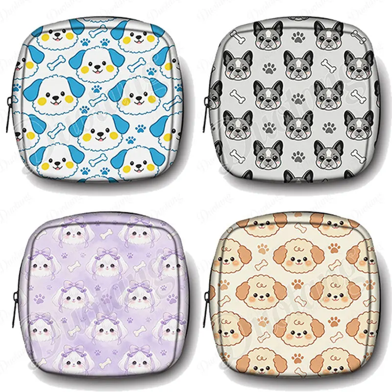 Cut Maltese/ Pug/Schnauzer Dog Pattern Cosmetic Case Kawaii Puppy Women Sanitary Pad Storage Bag Napkin Organizer Makeup Bags