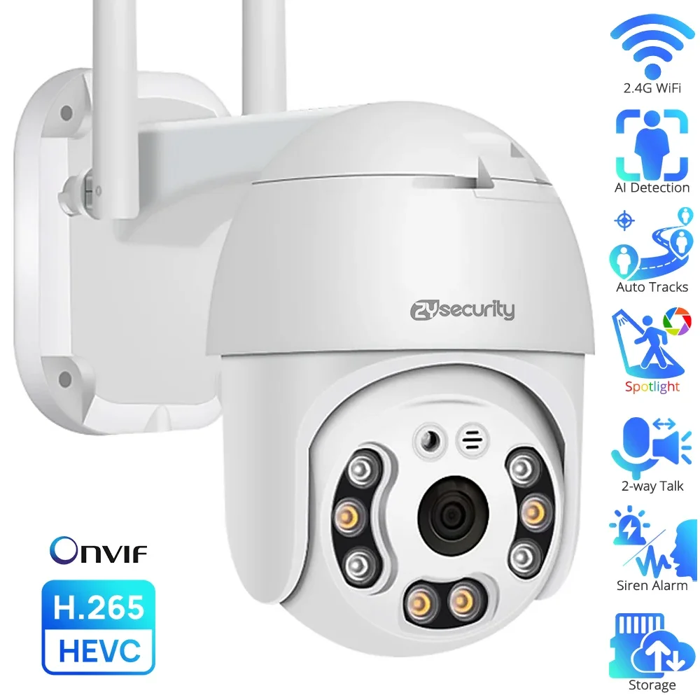 PTZ WiFi Camera Auto Tracking Security IP Camera Human Detect Wireless Outdoor Spotlight Color Night Vision Surveillance Cameras