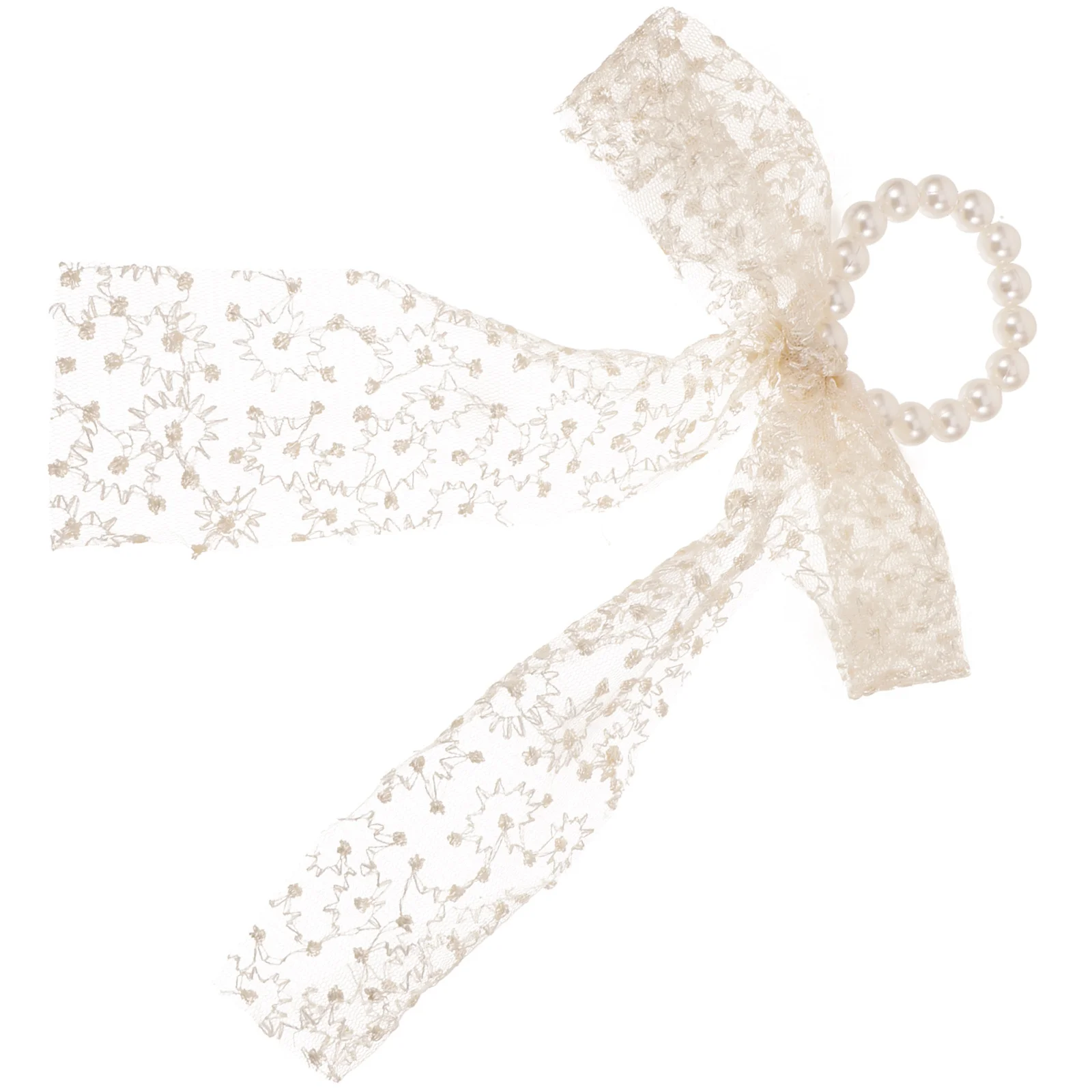 

Pearl Tie Net Yarn Bow Accessories For Women Girls Ponytail Holder Stretchy Elastic Hair Ponytail Holders For Thick Hair Bands