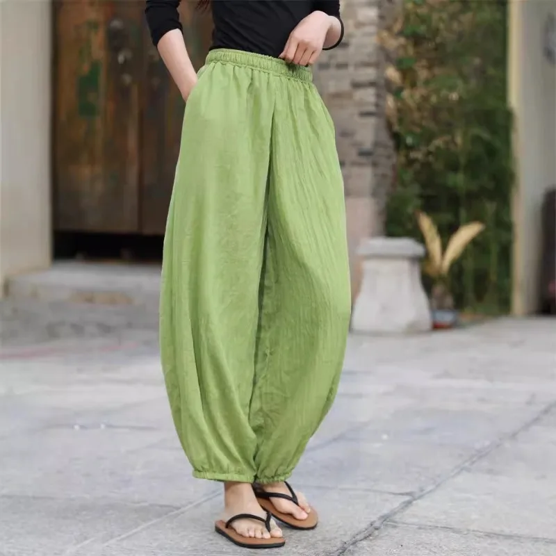 Retro Cotton Women's Loose Loungewear Pants Versatile New Bell-Bottom Pants Elastic High-Waisted Original Design Casual Pants