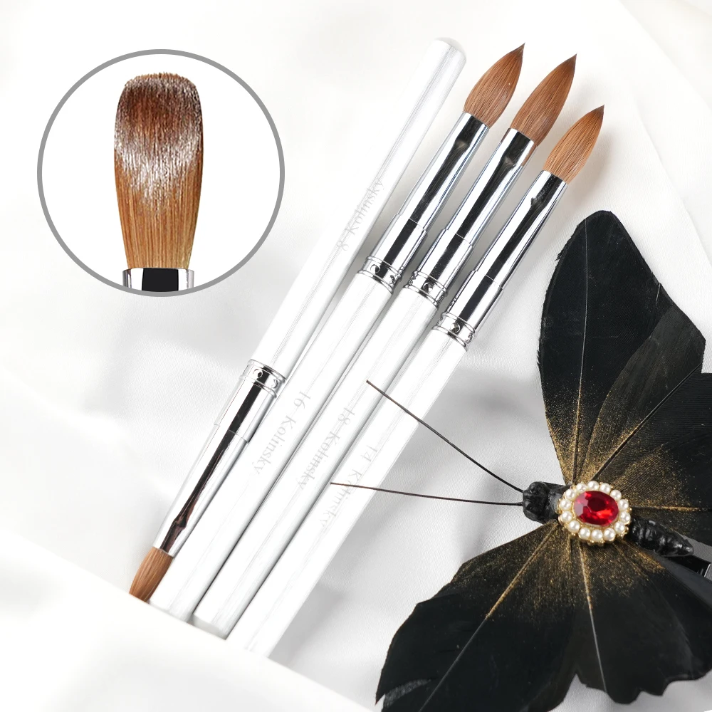 Sweet-Z High Quality 100% Kolinsky Nail Brush Size 8-20 White Color Metal Handle Drawing Brush for Acrylic Powder Wholesale