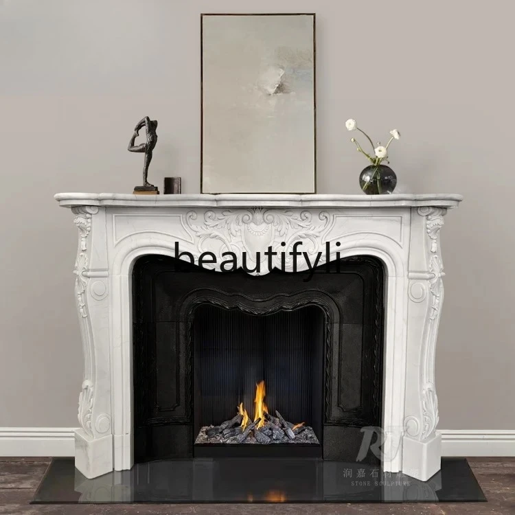 

Marble fireplace French fireplace retro living room background wall decoration marble customization