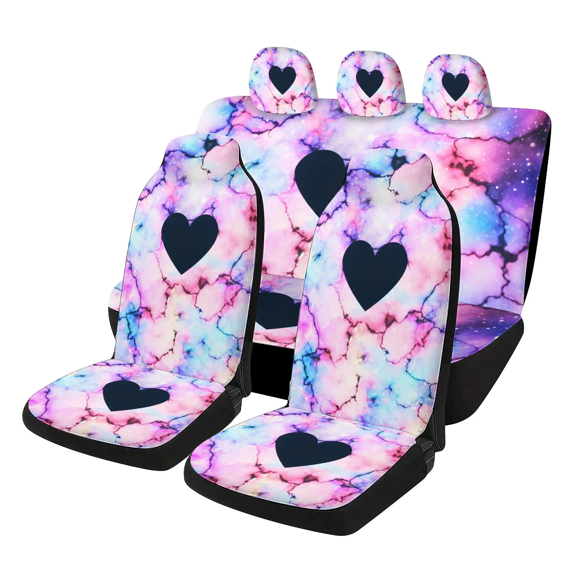 7pcs Cracked Heart Car  Covers Set | Includes 2 Front  Covers + 1 Rear  Back Cover + 1 Rear  Cover + 3 Car