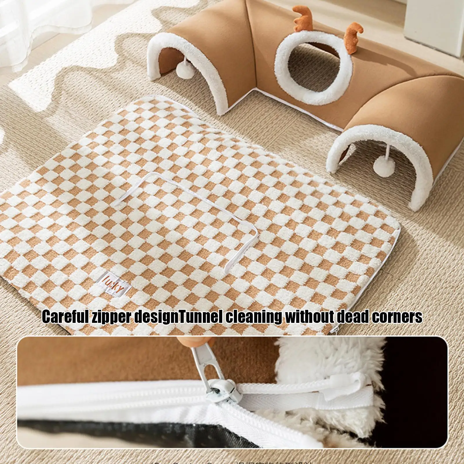 سرير مريح للقطط مع نفق بيت قطط حصيرة منزلية بيت الحيوانات الأليفة أنشطة القطط نفق سرير دافئ قرن الوعل القط بيكابو عش الكهف كيتي أنبوب #3