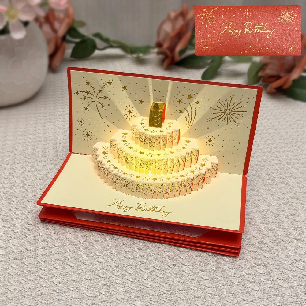 

3D Pop-Up Birthday Red Envelope Greeting Card 6 Card Slots Gold-stamped Cover New Year's Money Red Envelope Foldable