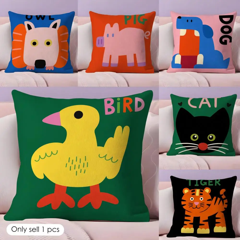 

Cat Tiger Cartoon Animal Art Cushion Cover Short Plush Soft Double-Sided Printing Pillow Case Cozy Sofa Bedroom Home Decor Gift