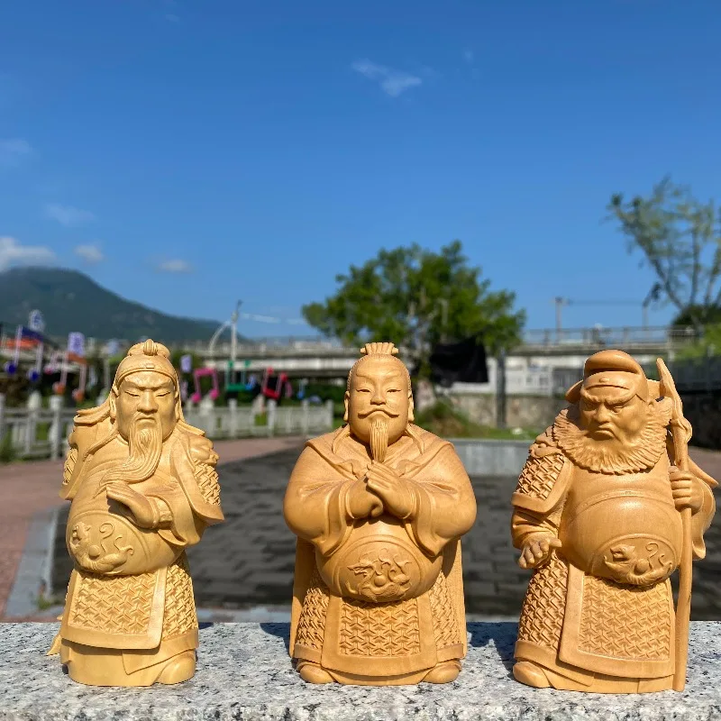 Hand-Carved Boxwood Peach Garden Three Sworn Brothers Statue - 4