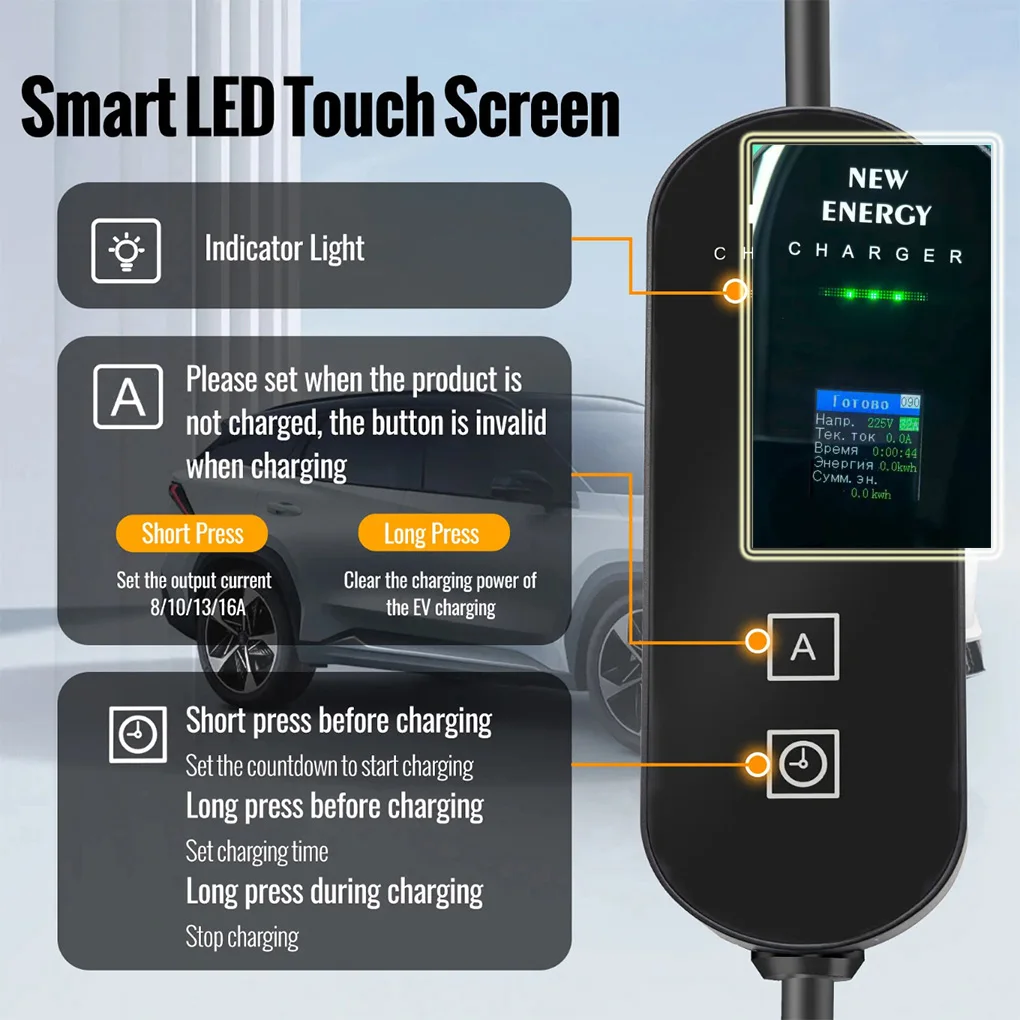 Портативное зарядное устройство для электромобилей 3,5 кВт, 16 А, GBT, зарядное устройство для электромобилей, 5 м, зарядный кабель для электромобиля, портативный зарядный блок с русским дисплеем