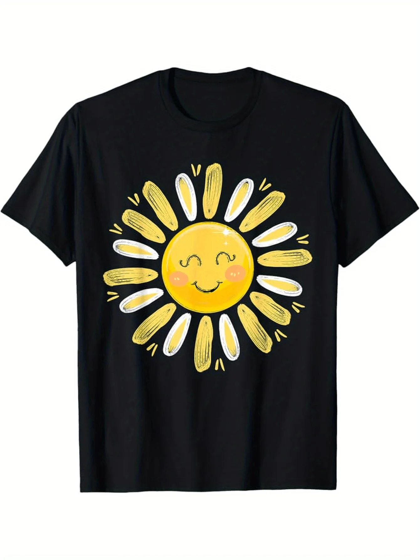 

Men'S Happy Sun Smiling Sun & Smiling Clouds Graphic T-Shirt - White with Yellow Sun Ray Print Casual Short Sleeve