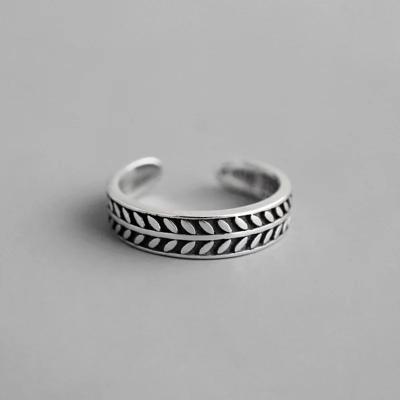 Neue Persönlichkeit Temperament Retro 925 Sterling Silber Schmuck Olive Leaf Kreative Öffnung Ringe R097