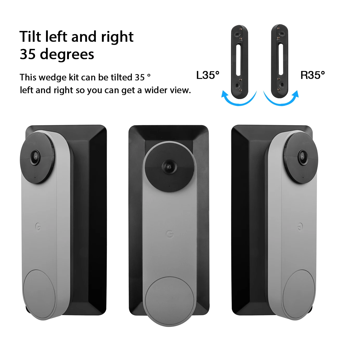 لوحة الحائط لجوجل عش الجرس (البطارية) ، لوحة جرس الباب أنيقة 35 درجة اليسار أو اليمين تعديل ركيزة زاوية