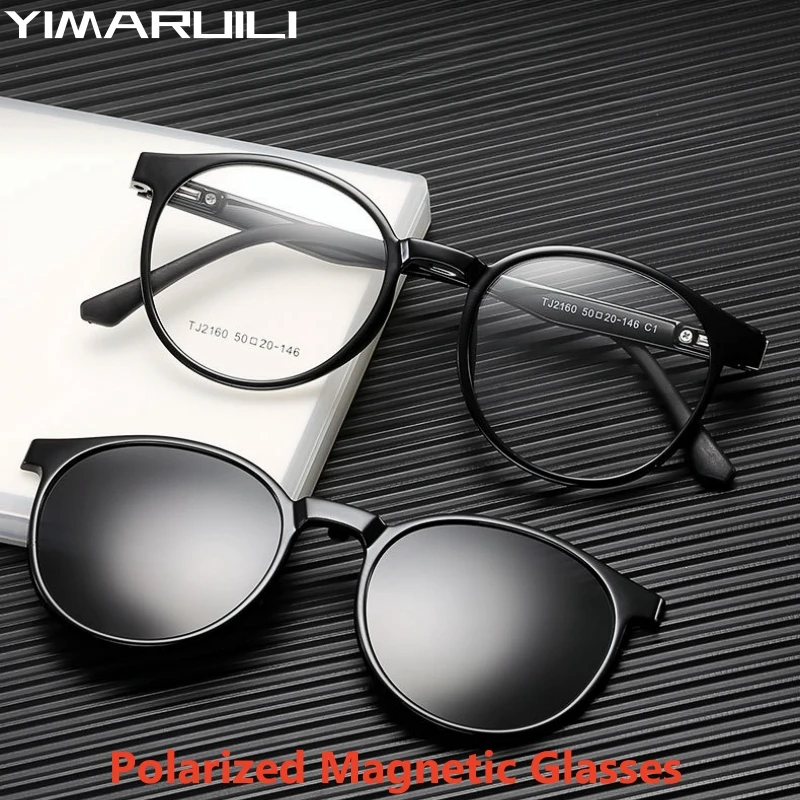 

YIMARUILI Retro Round Polarized Magnetic Glasses Men and Women Fashion TR90 Small Optical Prescription Eyeglasses Frame TJ2160