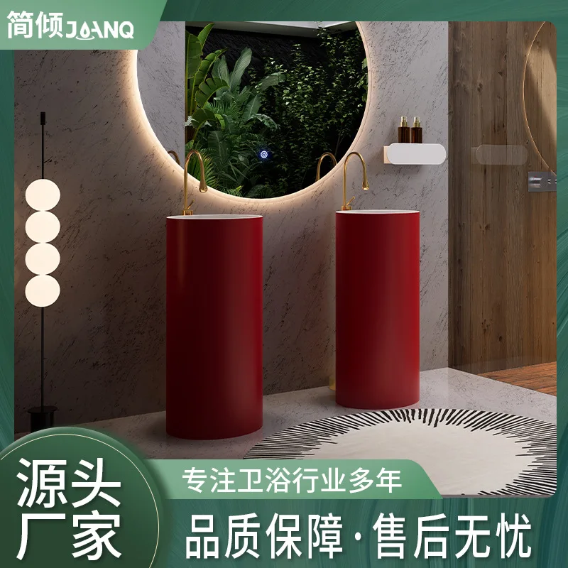 

Hotel B & B Art Red Artificial Stone Pillar Basin Round Pillar Wash Basin Small Apartment Bathroom Pillar Basin