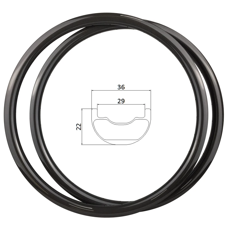 

Off-road 29-inch carbon MTB wheel with 22mm depth, 36mm width, tubeless carbon fiber rim