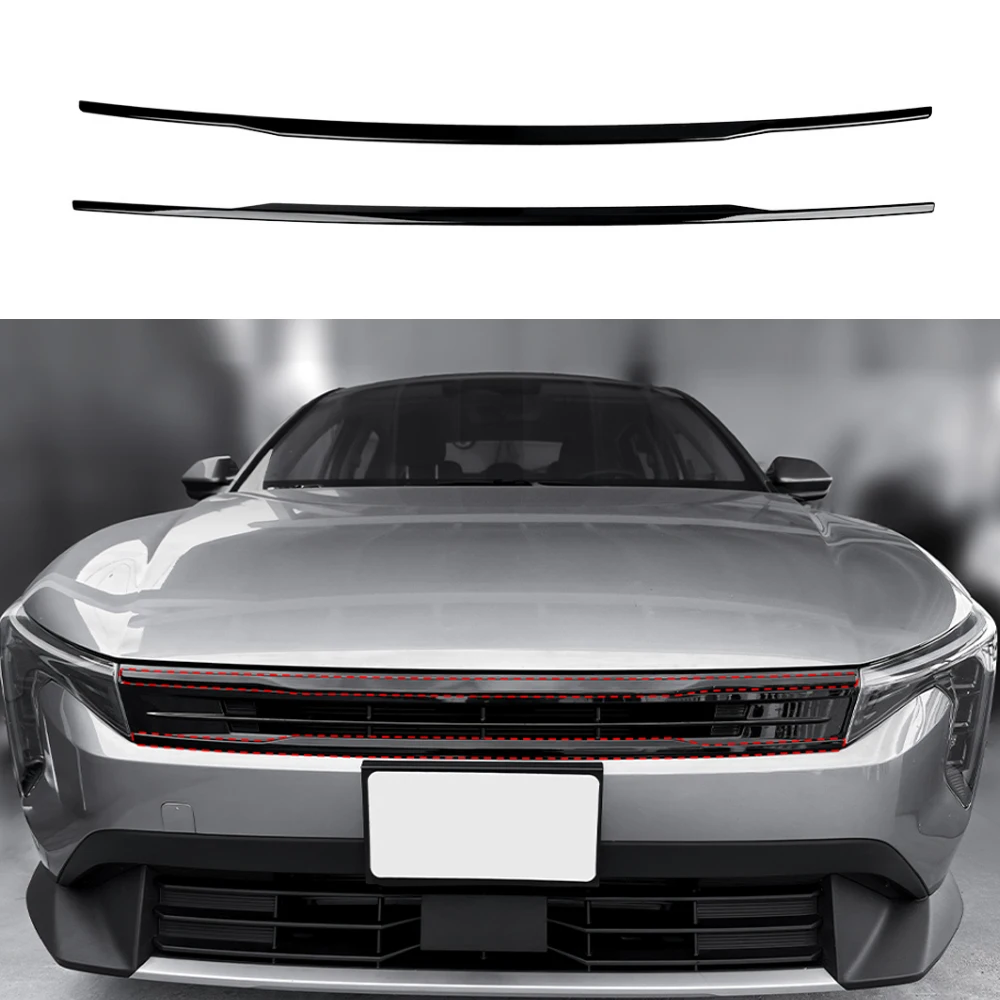

2pcs Car Exterior Carbon Fiber Piano Black Front Bumper Mesh Decorative Stripes Mouldings For Kia K4 LHD RHD