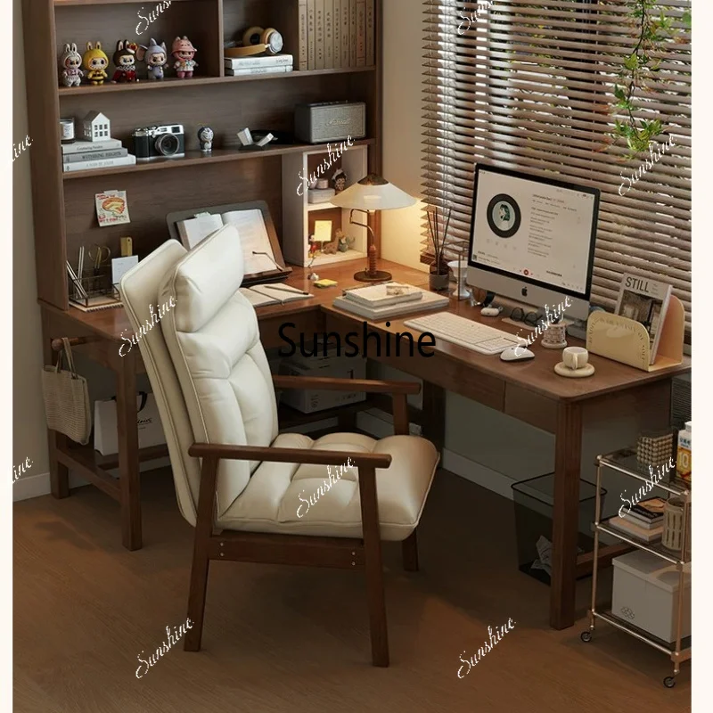 Solid wood computer chair Comfortable reclining back sofa chair Lunch break folding chair