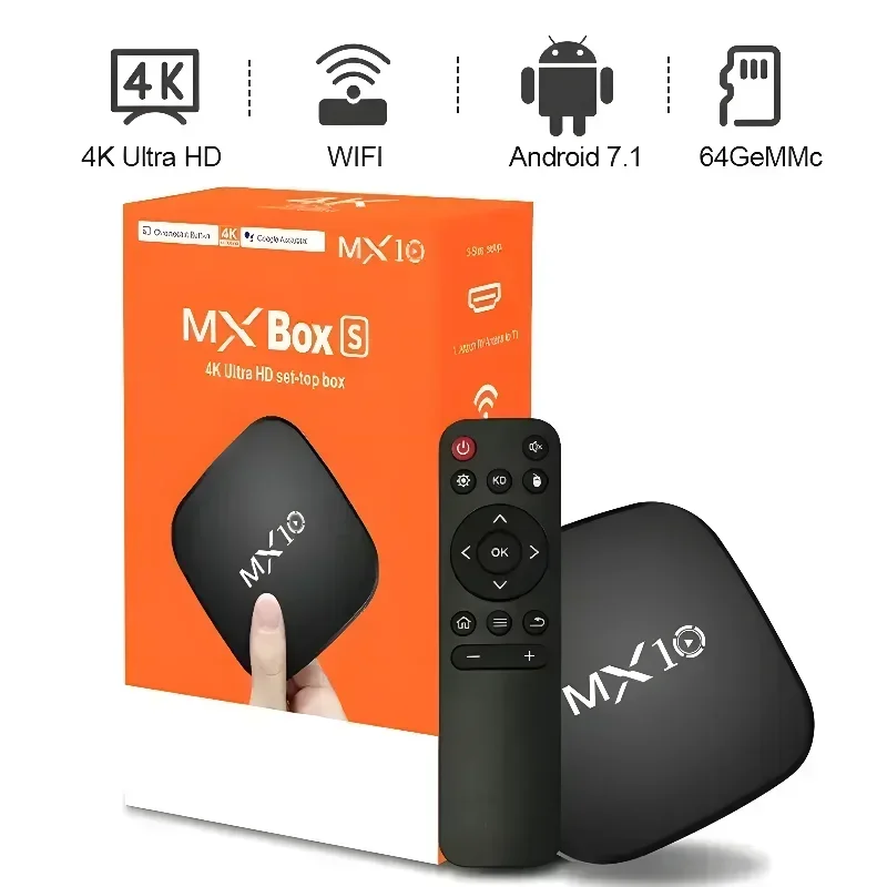 Receptor de TV RK3228 MX10 Android 7,1 OS Internet Tv Streaming Box Ram 128g espada Tv Box formatos de vídeo 3D negro 4K Gua 4k 8gb