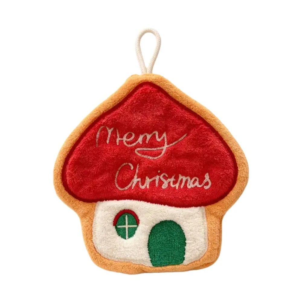 Creative Coral Fleece Santa Claus Hand Towel Cartoon Hanging Christmas Tree Towel Snow Man Absorbent Wipe Cloth Bathroom