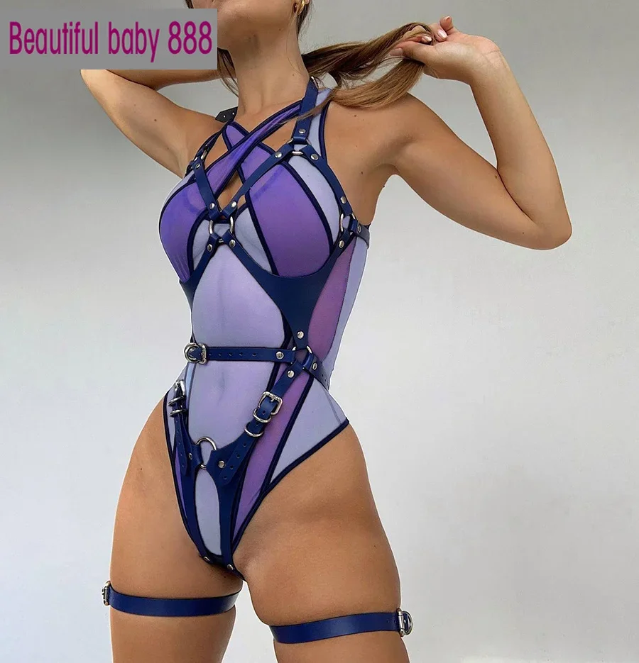 Meqeiss Beach Sexy Sling Bodysuit Womens See through Club Party Wear Sleeveless Patchwork Bodysuits 2021 Summer Female Jumpsuit