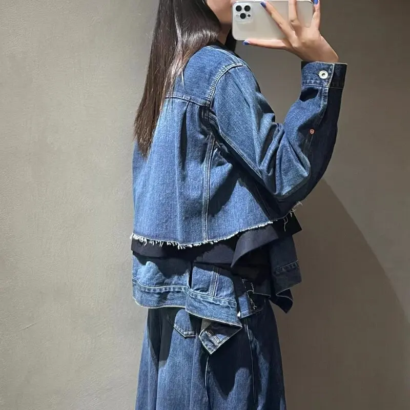 SAC new Japanese stitching contrasting color loose casual denim jacket