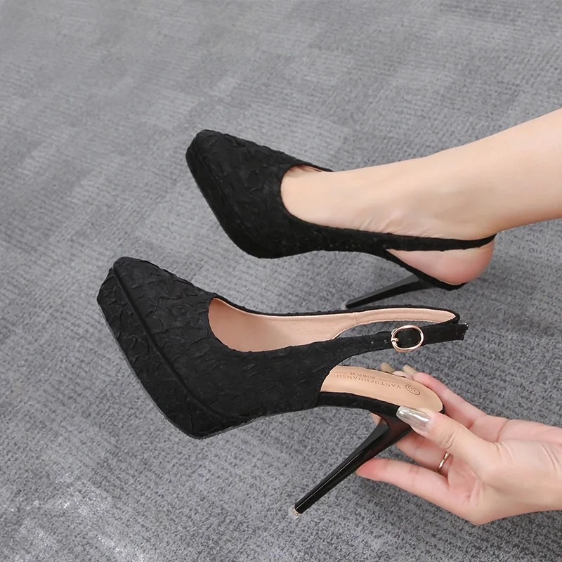 Sexy Mary Jane Heels Women Party High Heels Black Apricot Pumps Women Shoes 12cm Pointed Toe Platform High Heels Shoes for Women