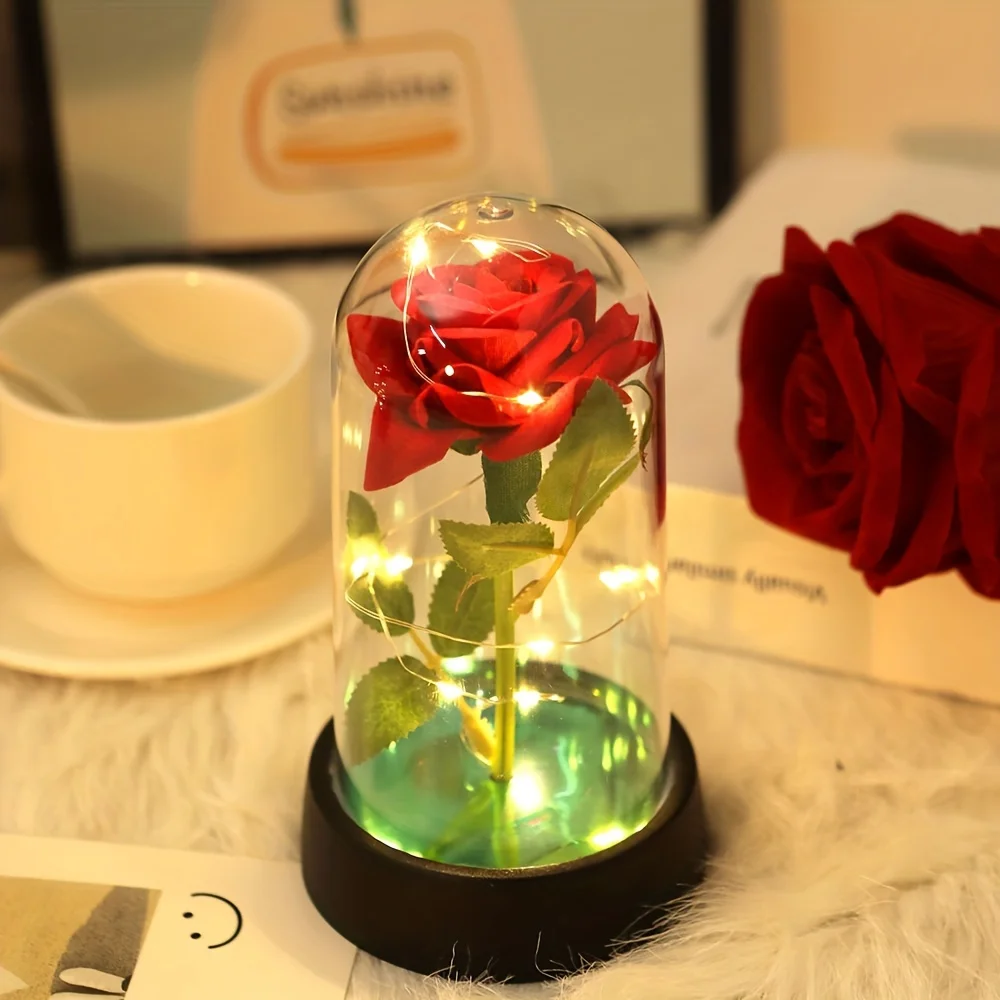 Wedding Birthday Valentine Day Gift Eternal Rose Flower Colorful Luminous Ornament For Women Mom Girlfriend Wife Home Decoration