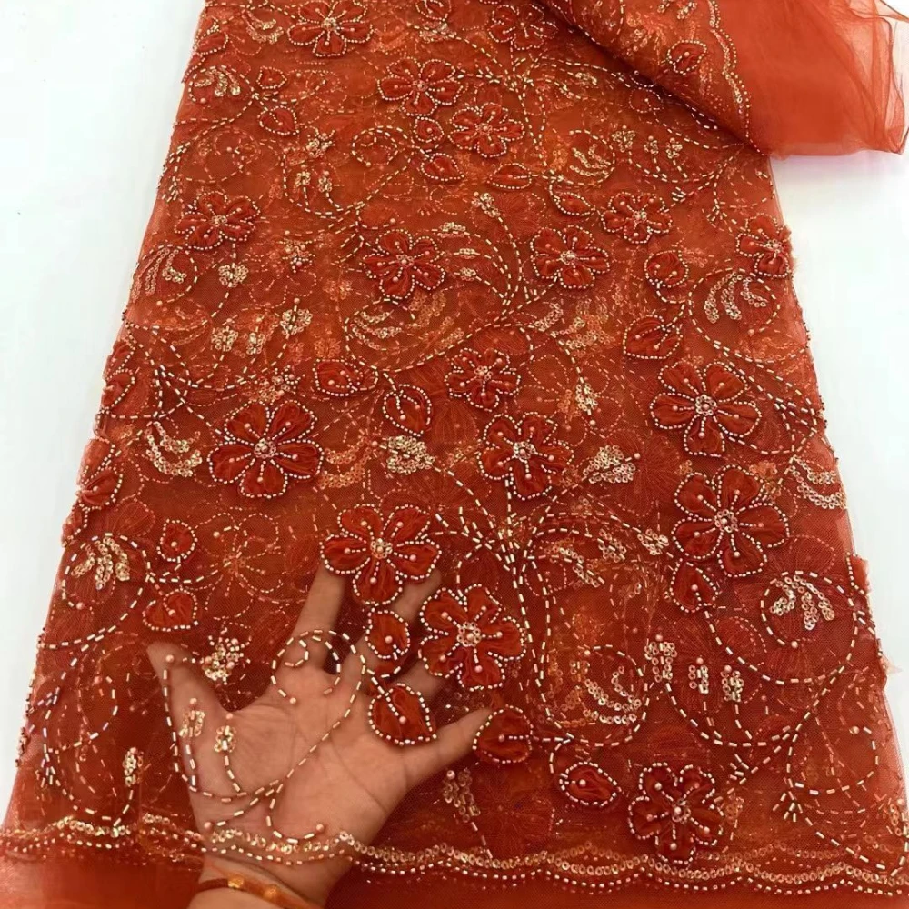 European American tube bead sequined embroidered cloth fresh dress wedding clothes children's clothing lace cloth sew by 5 yards