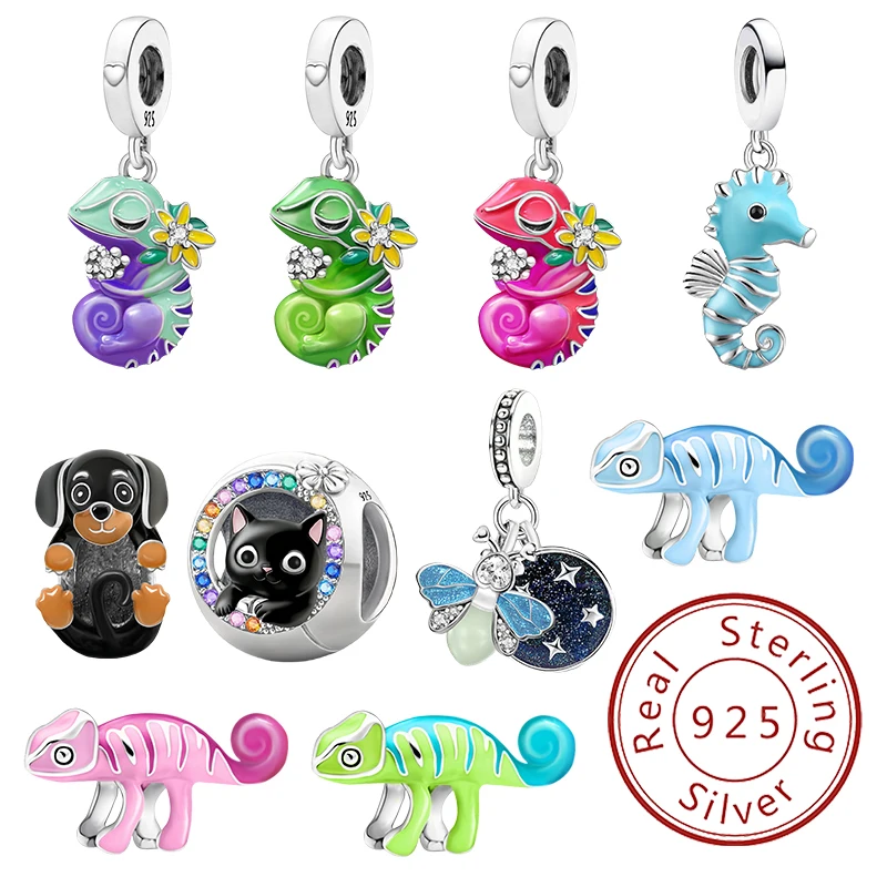 

925 Sterling Silver Chameleon Luminous Firefly Seahors Charms Bead Fit Diy Bracelet Bangle Making Gift Of High Quality Jewelry