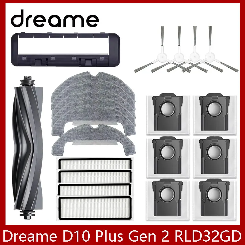 Dreame D10 Plus Gen 2 RLD32GD Robot Vacuum Spare Parts Consumables Main Side Brush Hepa Filter Mop Cloth Dust Bag Accessories