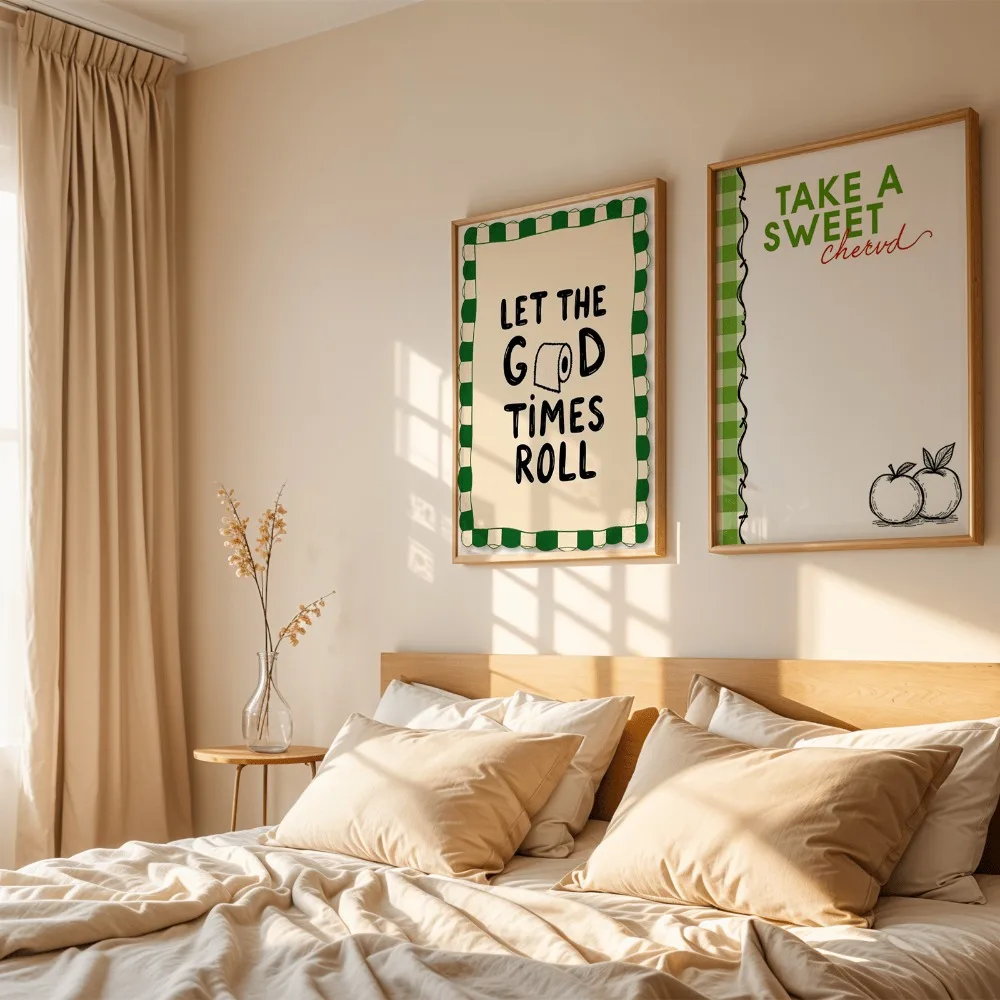 2Pcs Green Check Fun Inspirational Quote Canvas Poster Wall Art,2D Print Decor,Simple Home Decoration For Living Room Bedroom