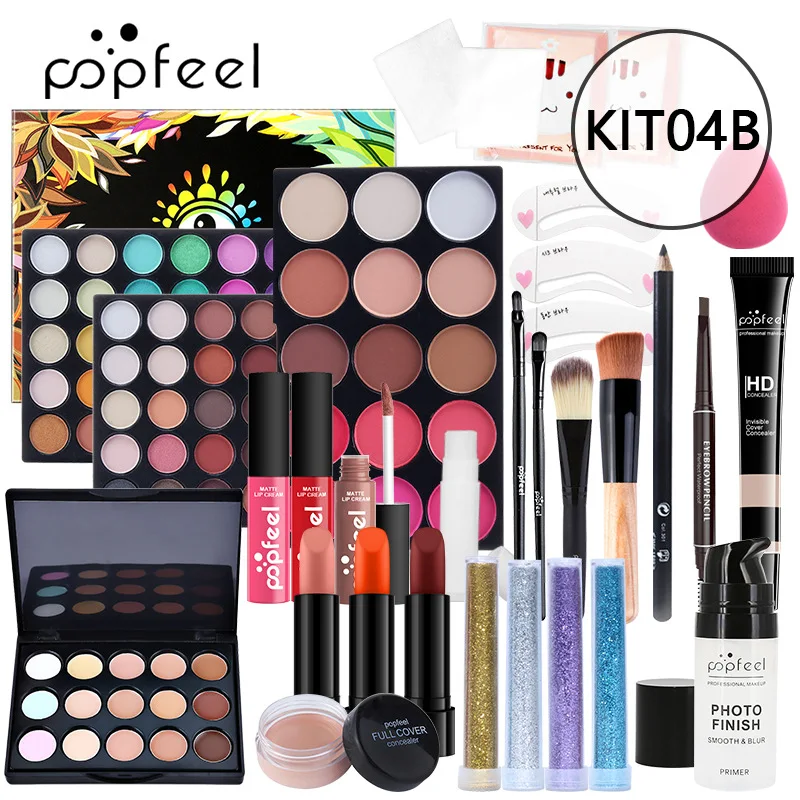 Popfeel conjunto completo de maquiagem leve caixa de presente conjunto de maquiagem para iniciantes do sexo feminino combinação de maquiagem inclui sobrancelha delineador sombra