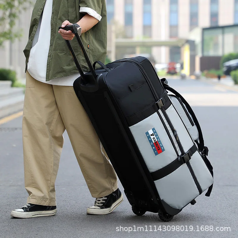 Large Capacity Wheel Travel Bag Shoulder Sports Equipment Bag Oversized Backpack Camping Checked Luggage Bag Tie Rod Bag.