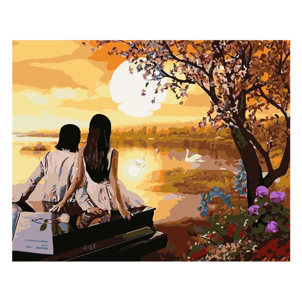 DIY Paint By Numbers Beautiful Sunset and Lovers Digital Oil Painting for Adult Home Decor for Lesbian