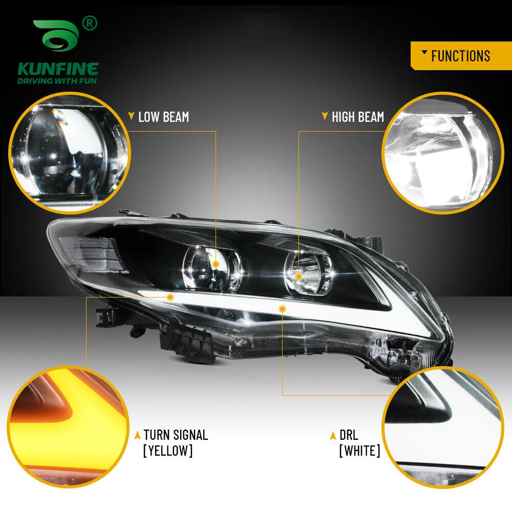 Pair Of Car Headlight Assembly For TOYOTA COROLLA 2011- Tuning Headlight Lamp Parts Daytime Running Light Bi Xenon project lens