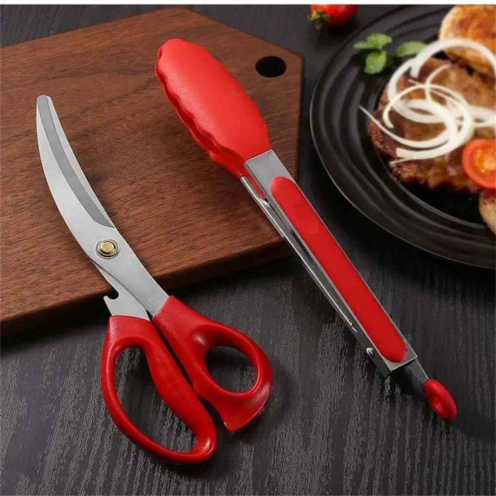Juego de tijeras para barbacoa de acero inoxidable, herramientas de cocina, tijeras con Clip de silicona para alimentos, juego de barbacoa para acampar al aire libre, hogar coreano