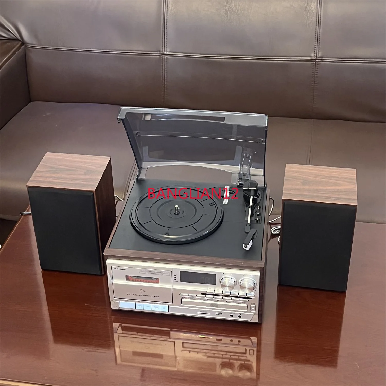 

10-In-1 retro vinyl record player,multi-functional CD player for home living room