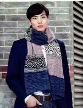 

Зимний мужской шарф, клетчатый шарф, повседневный вязаный теплый шейный платок, лоскутный шерстяной кашемировый шарф AC086