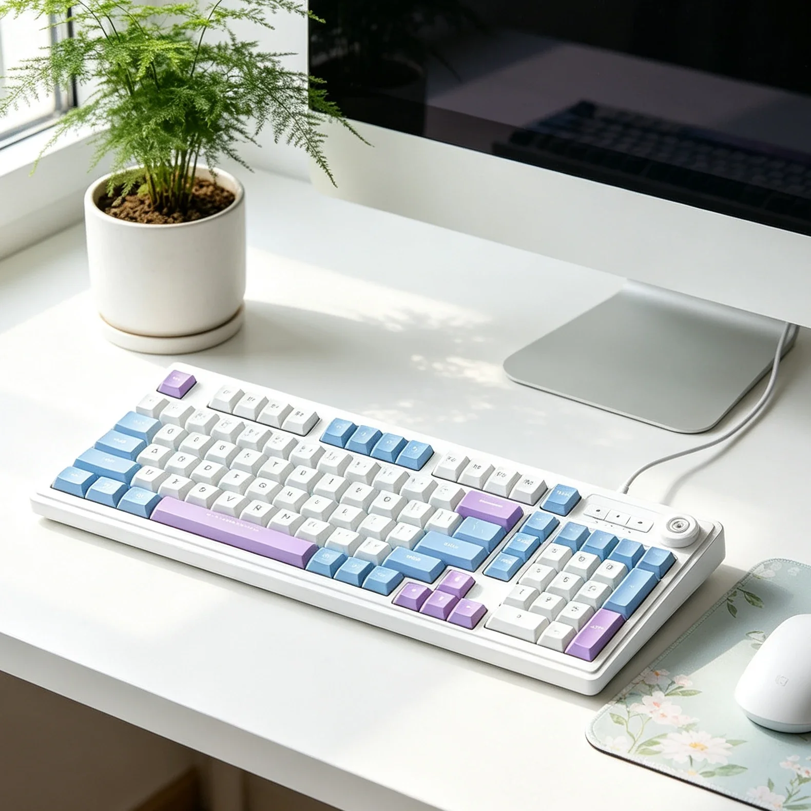 

Three Splicing Color Wired Gaming Keyboard Sea Salt Purple Luminous Mechanical Feel Silent Keyboard Office Desktop PC Peripheral