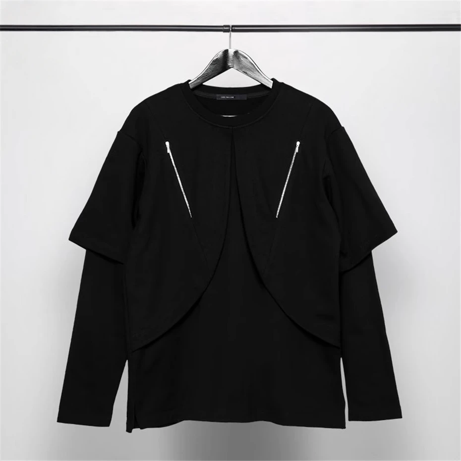 

Zip Patchwork Sweatshirts Mens Streetwear Punk Fake Two Pieces Pullover Men Oversized Harajuku Vintage Casual Sweatshirt Male