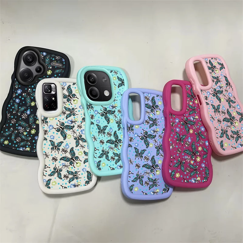 

Beautiful Butterfly Soft Macaron Wave Phone Case For Xiaomi Redmi A1 A2 A5 Plus + A3 11A 12 12C 13 13C 14C Note 11 14 14S Cover