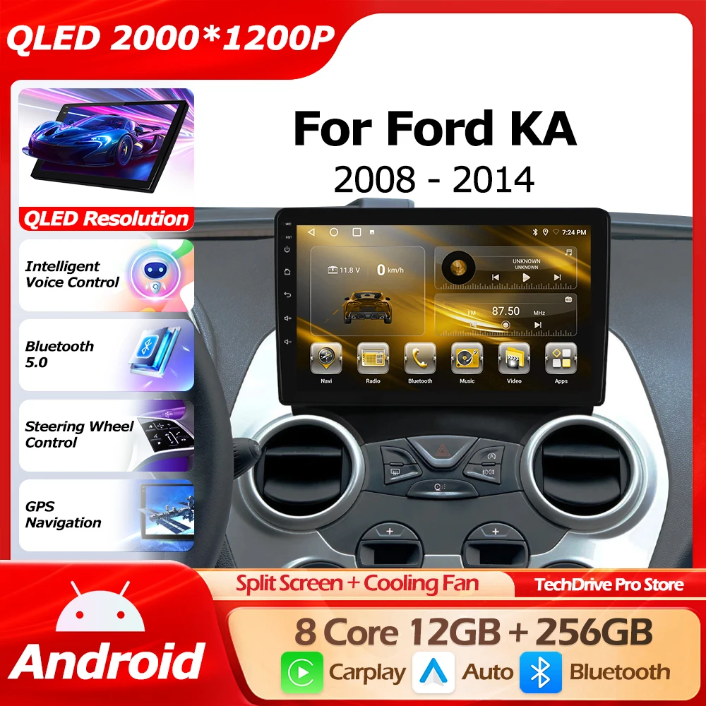

Мультимедийный плеер Bluetooth QLED 2000*1200P Android 16 для Ford KA 2008-2014, 8-ядерный процессор, GPS-навигация, Carplay, Auto, WIFI, 4G, DSP