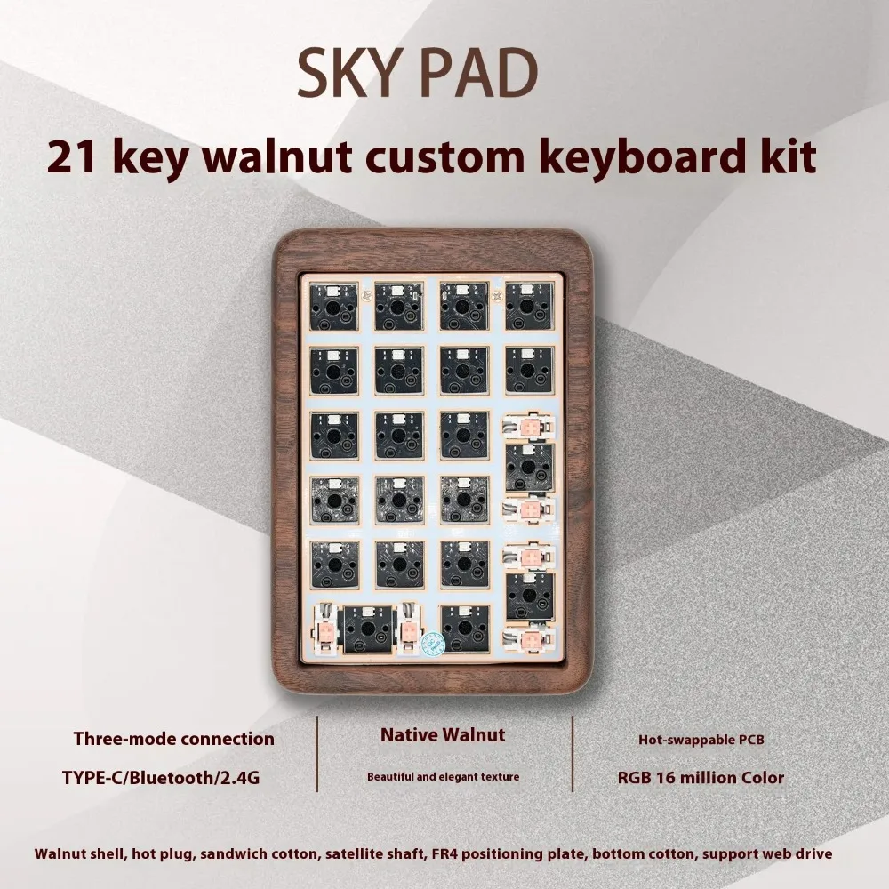 Handmade Walnut Mechanical Numpad Hot-Swap RGB Wireless Bluetooth 3 Mode Programmable Macro Pad for Win/Mac Custom Keyboard