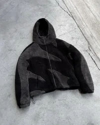 High Street vintage thickened cotton-padded Winter Jacket Men trend Streetwear Fashion color match pattern zipper hooded coat
