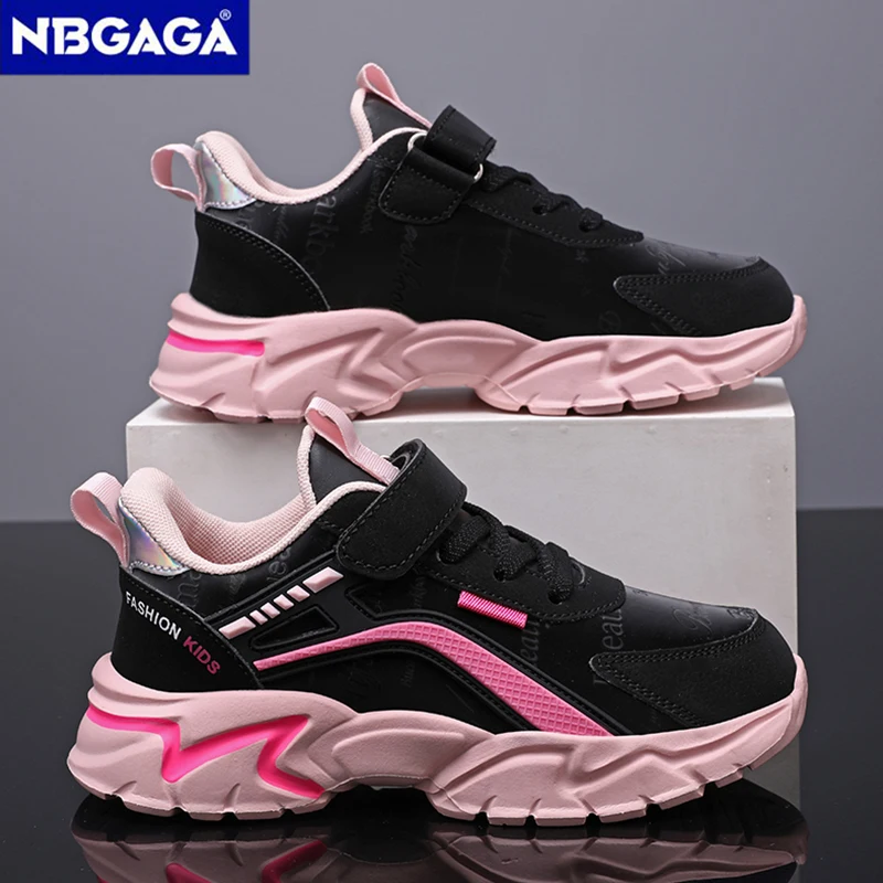 NBGAGA-Chaussures en cuir décontractées pour filles, chaussures de course légères pour enfants, chaussures de sport pour jeunes étudiants, mode rose pour enfants, 7 à 15 ans